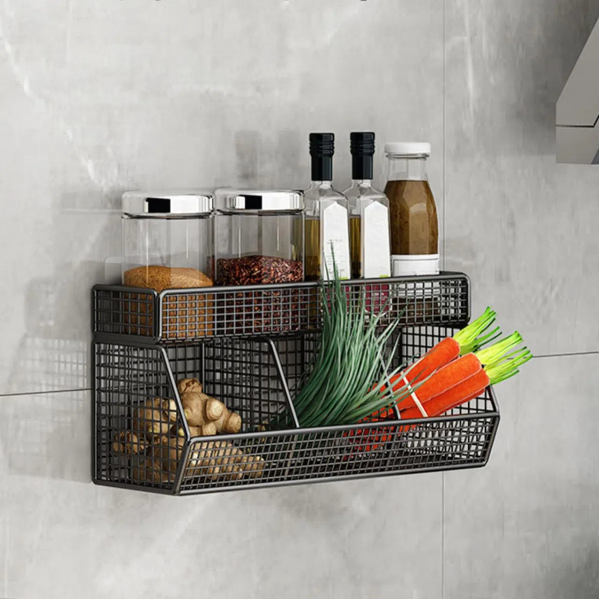 perfk Cestino Portafrutta Da Appendere Alla Parete, Organizer Da Parete, Robusto Supporto in Filo Metallico per Conservare Verdure Frutta Snack, Per Cucina/Dispensa/Bagno, 3 griglie