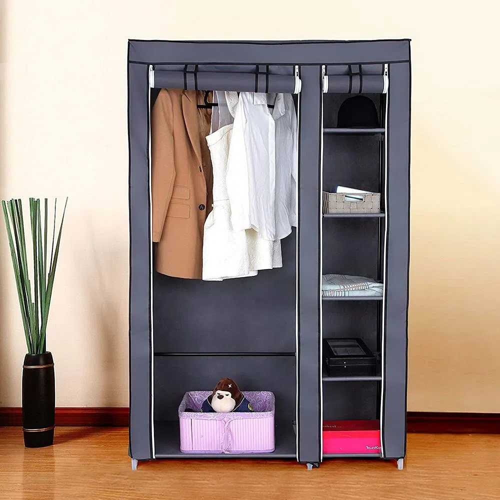 Alightup Armadio Camera Armadio da Riordinare Guardaroba Camera Appendiabiti in Tessuto Porta Vestiti Portatile per Camera da Letto da Adulto 5 Strati 6 Cubi, 110 x 45 x 175 cm, Grigio
