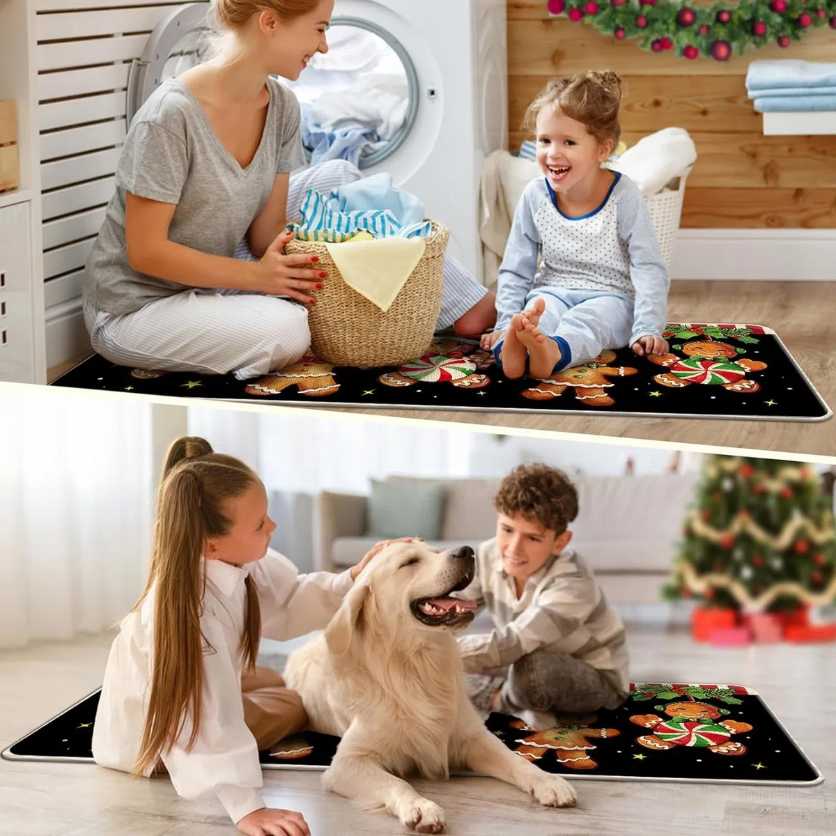 2 pezzi Tappetini da Cucina,Tappeto di natale,Tappeto passatoia Cucina Lavabile,Impermeabile,Resistente all'olio Durevole Tappetino zerbino Lavabile,per interni,40 * 60cm+40 * 120cm