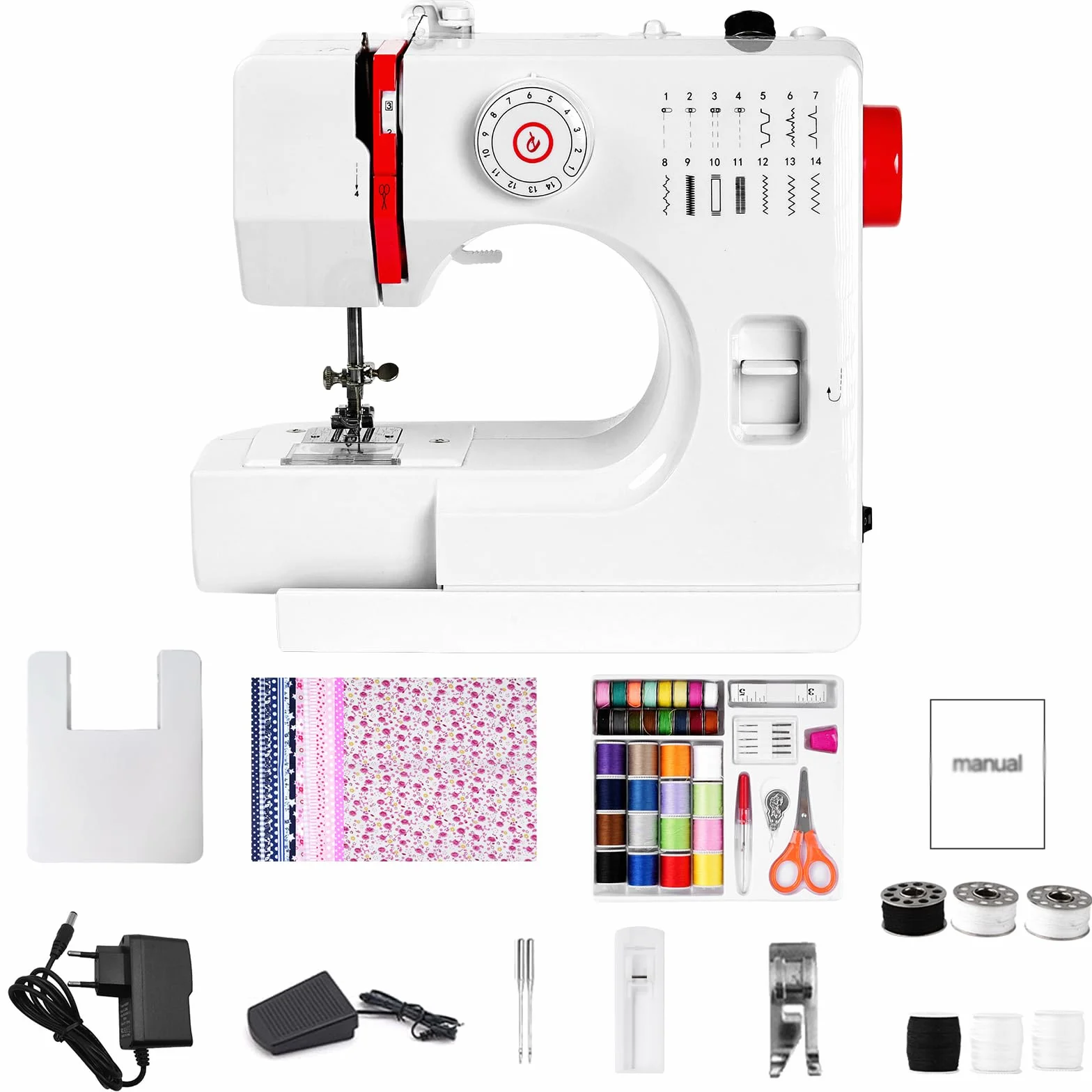 728 Macchina Da Cucire Elettrica Per Principianti, Mini Macchina Da Cucire Portatile, Cuce Anche Jeans, 14 Punti, Luce Led, Braccio Libero, Robusta E Affidabile Per Casa E Fai Da Te