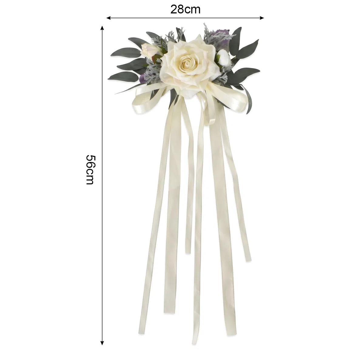 Naapesi Set di 2 Decorazioni Floreali per Specchietti Retrovisori Matrimonio Bianco Latte - Eleganti Fiori Artificiali con Nastri per Auto degli Sposi - Addobbi Auto Matrimonio Raffinati