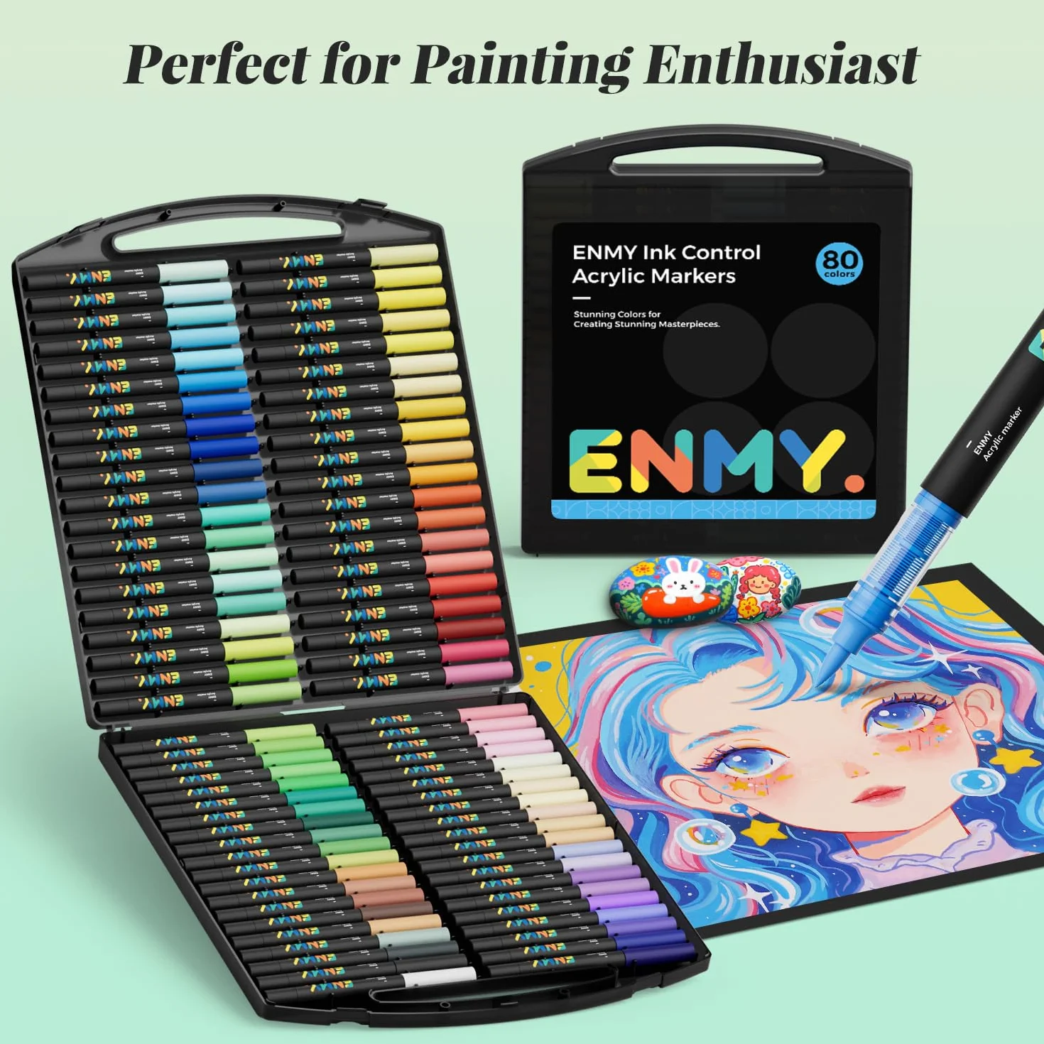 ENMY 80 Colori Pennarelli Acrilici, Penna da Pittura Acrilica Liquida Diretta, Pennarelli per Tessuti per Tessile, Tela, Roccia, Vetro, Legno, Carta, Fai da Te, Penne da Colorare Acriliche per