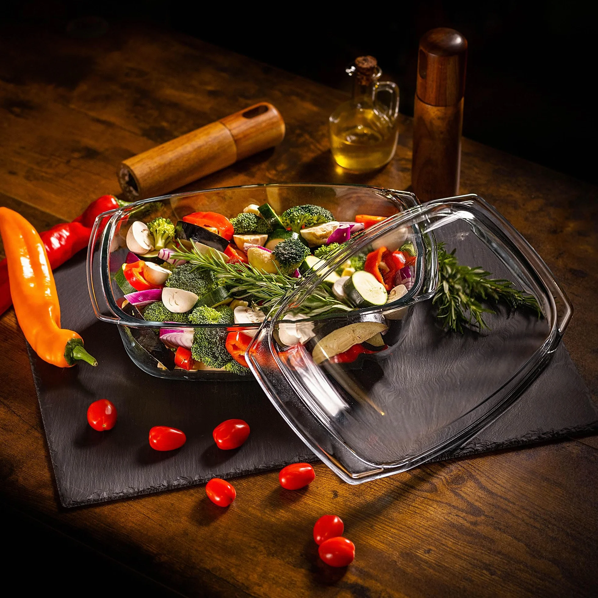 KADAX Pirofila in Vetro con Coperchio Resistente al Calore - Rettangolare - Cottura al Forno - Recipiente Ignifugo per Lasagne e Arrosti con Coperchio Protettivo su Misura