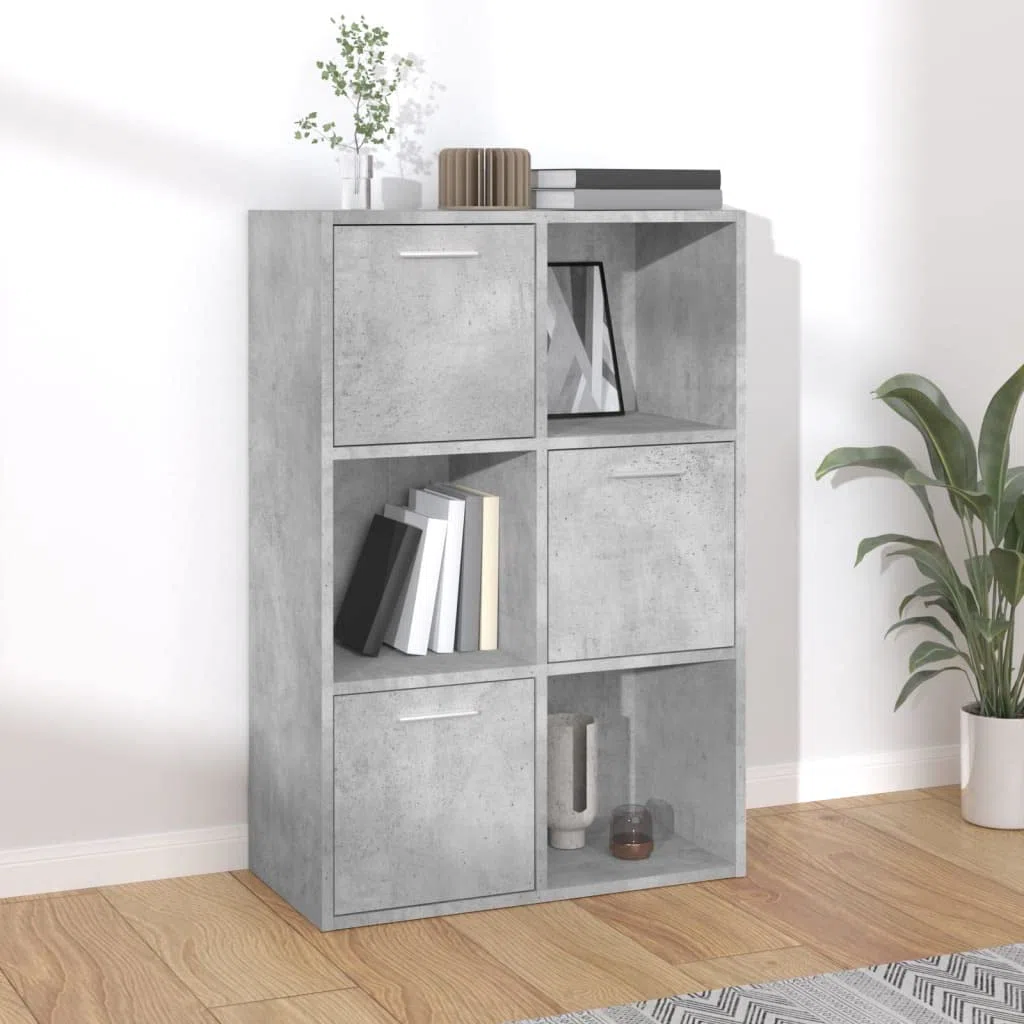 Scaffale per soggiorno, libreria, scaffalatura decorativa, per libri, soggiorno, studio, ufficio, grigio cemento, 60 x 29,5 x 90 cm