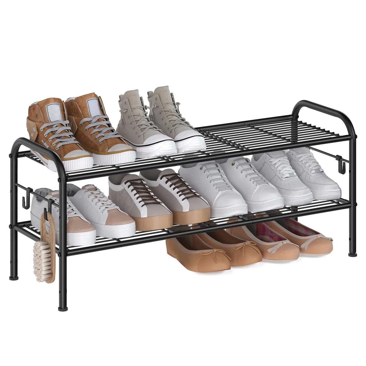 SONGMICS Scarpiera, Scaffale Porta Scarpe a 3 Ripiani Regolabili in Altezza, in Metallo con 4 Ganci, Contiene 15 Paia di Scarpe, per Ingresso, Corridoio, Armadio, Montaggio Facile, Nero LMR128B01