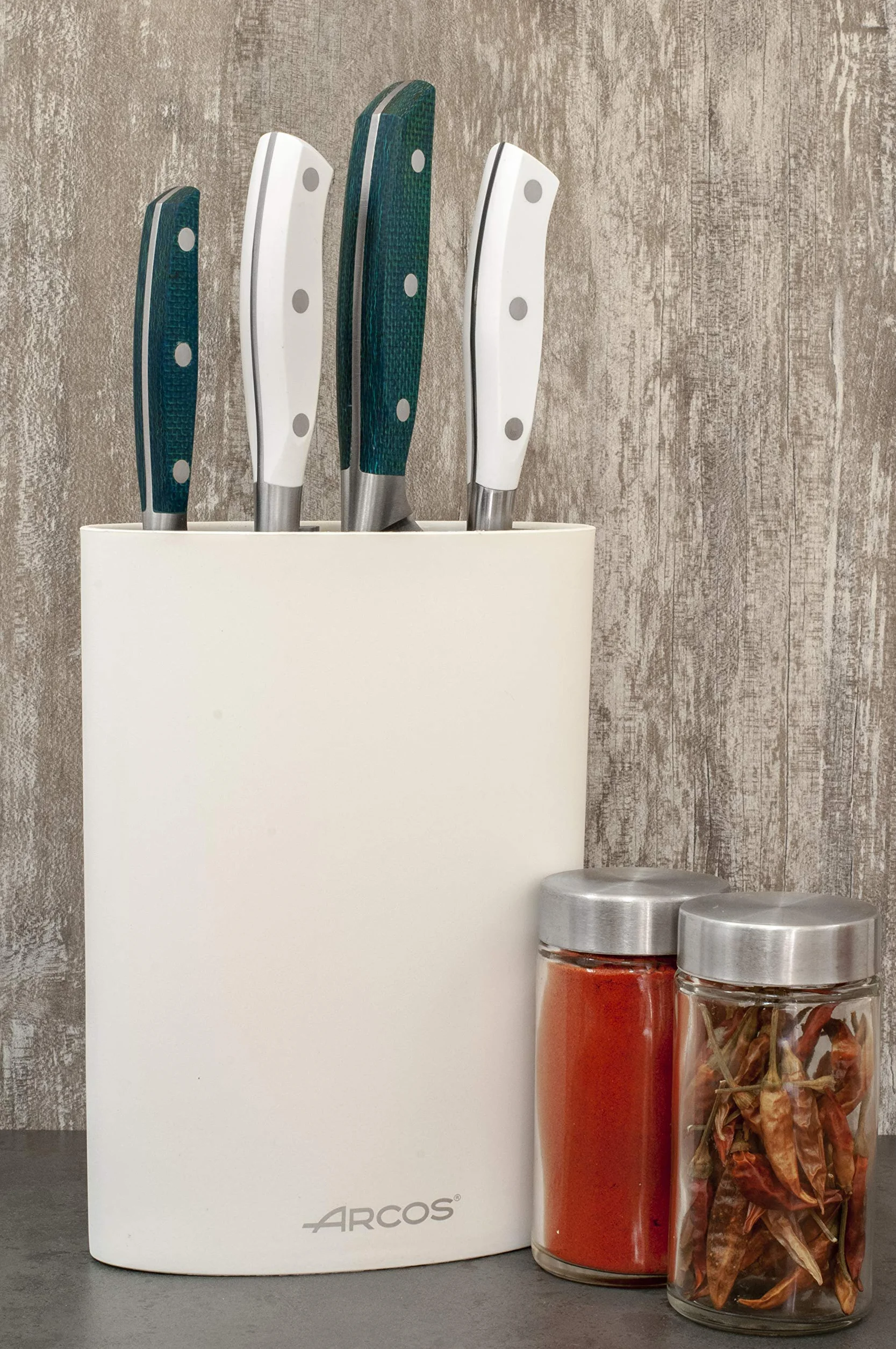 Arcos Blocks - Ceppo Portacoltelli Universale fino a 20 cm - Fatto di Elastomero termoplastico 220 x 160 x 65 mm (8.66 x 6.30 x 2.56 inches) - Colore Bianco