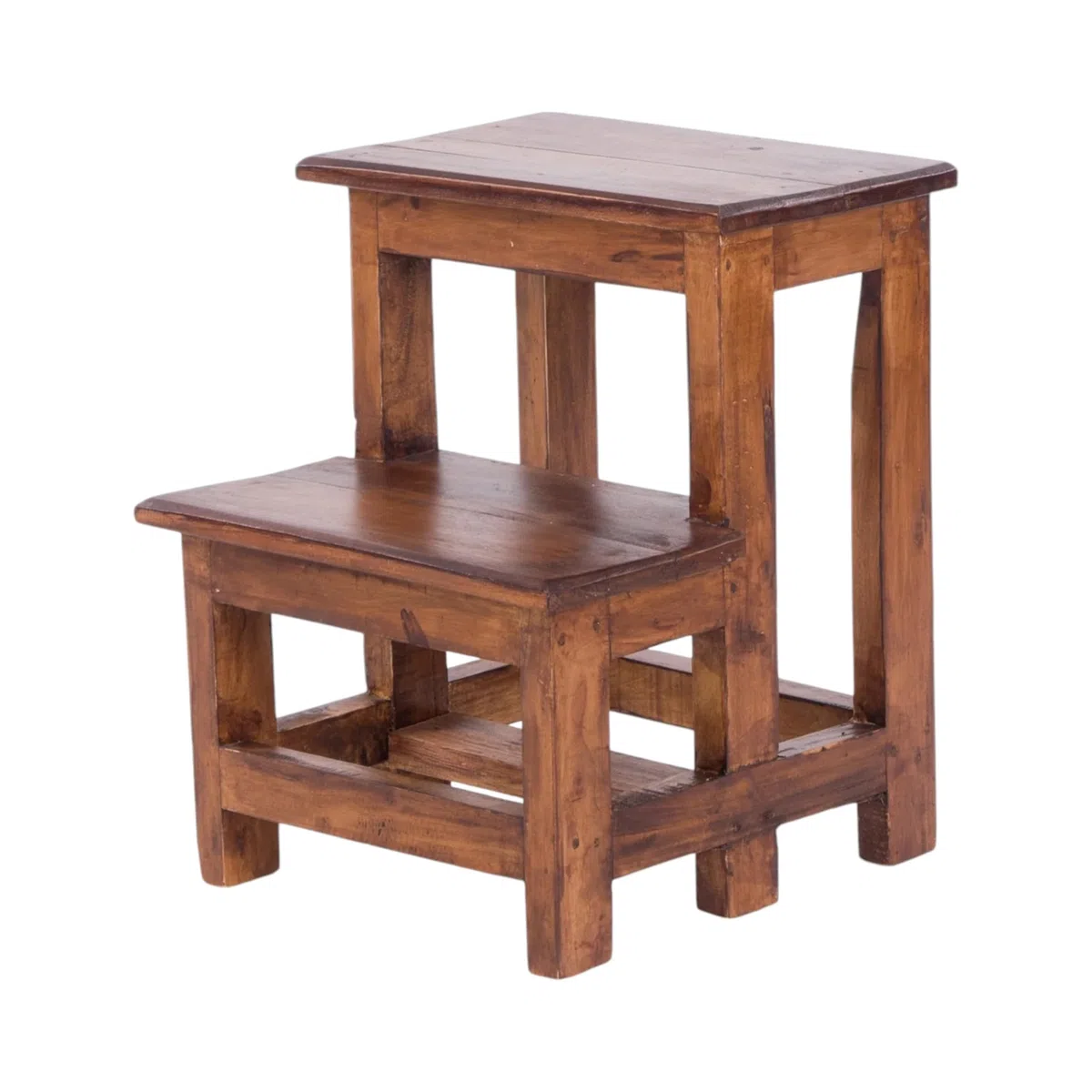 DESIGN DELIGHTS Scaletta a pedale, 46 x 37 x 37 cm (altezza x larghezza x profondità), in legno riciclato, a due livelli, sgabello in legno, per la casa, sgabello a gradini