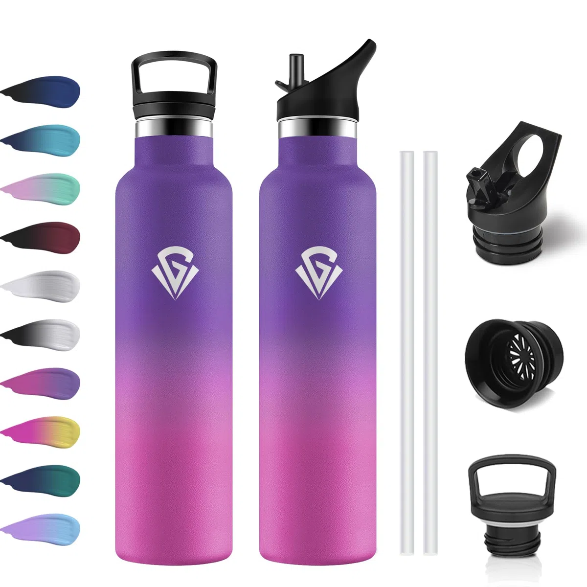 Borraccia Termica 1L, Bottiglia Termica a Prova di Perdite, senza BPA, Riutilizzabile, Facile Pulizia, Borraccia Acciaio Inox con Cannuccia, Termos per Adulto, Campeggio, Ciclismo, Viaggio, Yoga