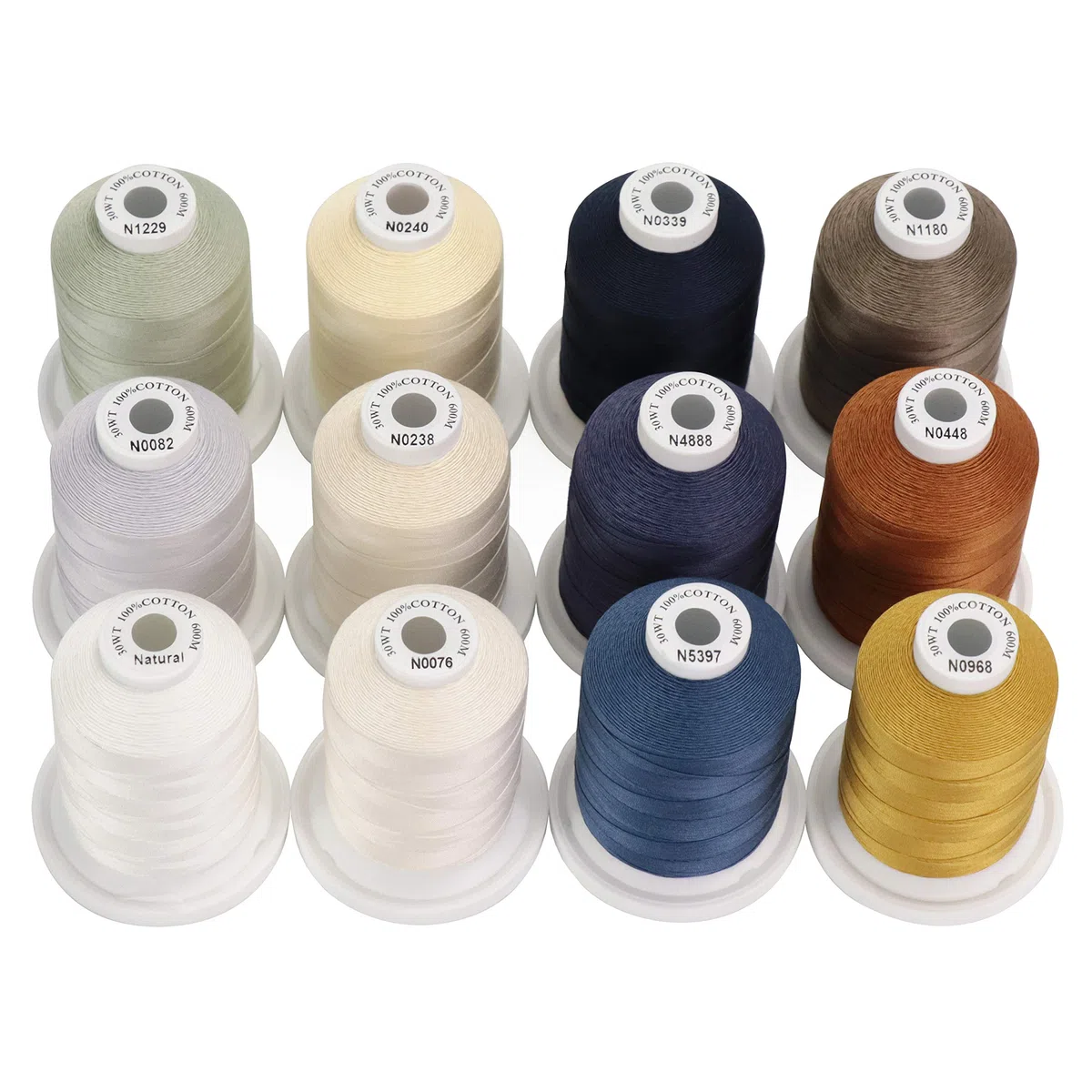 New brothread 12 Colori Neutri&Jean Multiuso Filo di Cotone Mercerizzato al 100% 30WT (50S/3) 600M per Quilting, Cucito e Ricamo