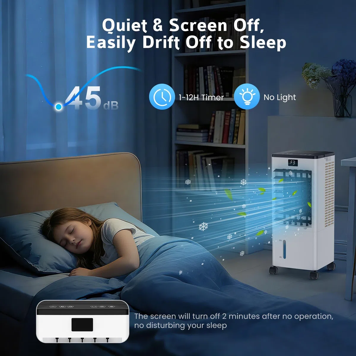 Condizionatore Portatile Senza Tubo, Raffreddatore d’Aria 4 in 1, 4 Modalità 3 Velocità, Climatizzatore Evaporativo 60 W, Timer 1-12 H, con Telecomando, 4 Ruote per Casa e Ufficio