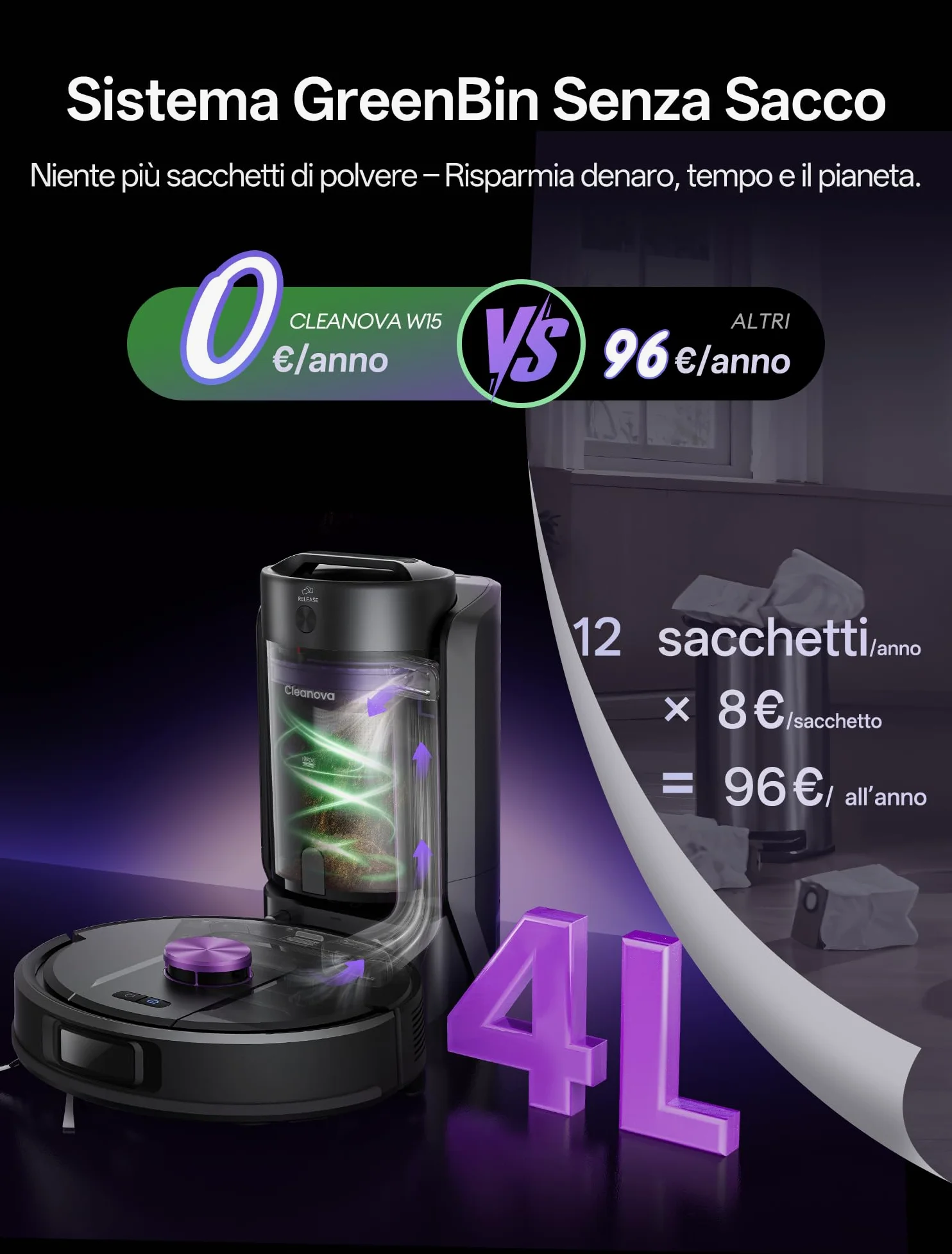 Vexilar Upgrade Robot Aspirapolvere Lavapavimenti con Mappatura 15000Pa,3 Ore Autonomia,Senza Sacco W15 Aspirapolvere Robot Lavapavimenti,Svuotamento Automatico