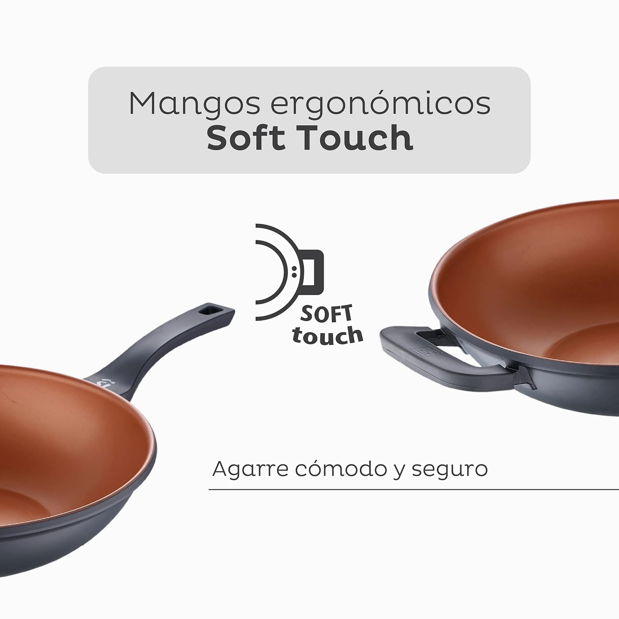 SAN IGNACIO Bronze | Wok 32cm | Antiaderente | Fabbricata in Alluminio Pressofuso | Con Manico Soft Touch | Adatta a Ogni Tipo di Piano Cottura