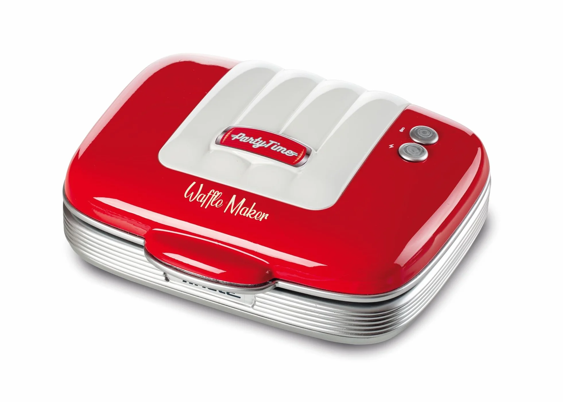 Ariete Waffle Maker Party Time 1973, Piastra per Waffle con Piastre Antiaderenti, Avvolgicavo, Chiusura di Sicurezza e Spia di Accensione, 700 W, Rosso
