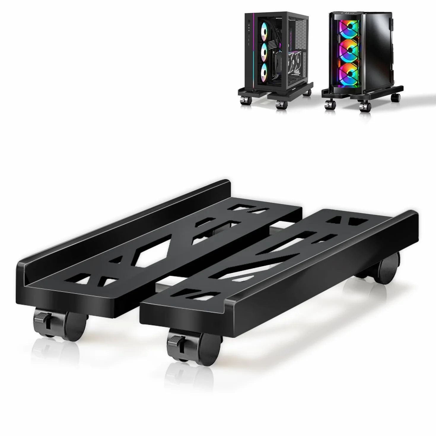Supporto CPU per PC, Desktop Computer Tower, Supporto per CPU regolabile, supporto universale per PC portatile con ruote girevoli e rotelle, per CPU sotto scrivania, colore nero