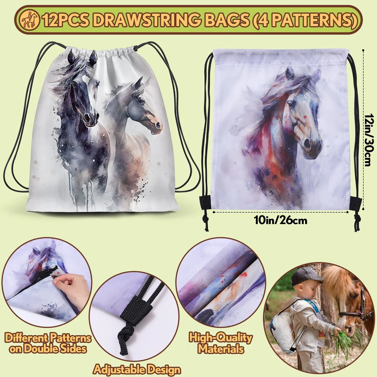 Toyssa Cavallo Gadget Compleanno Bambini, Regalini Fine Festa Compleanno con Sacca Sportiva Braccialetti Silicone Portachiavi, Cavallo Giocattolo Pignatta per Cowboy Cowgirl