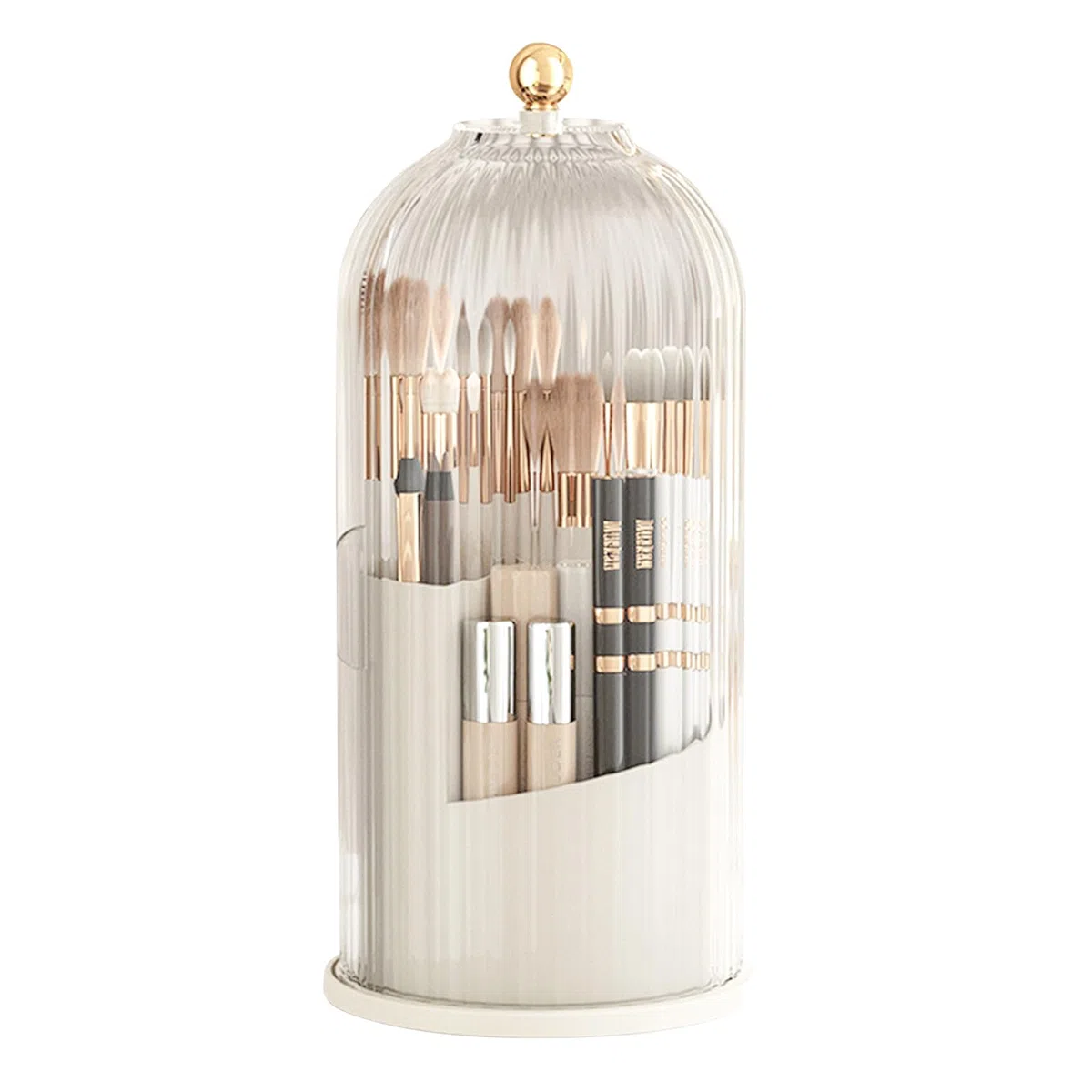 Organizer per pennelli da trucco, 360 pennelli girevoli, organizer, trasparente, antipolvere, con coperchio per tavolo da toeletta, bagno, camera da letto (trasparente)