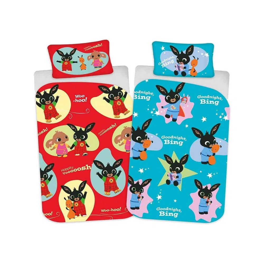 Bing Bunny, Copripiumino per letto singolo con scritta "Hoppity Voosh", reversibile, in policotone