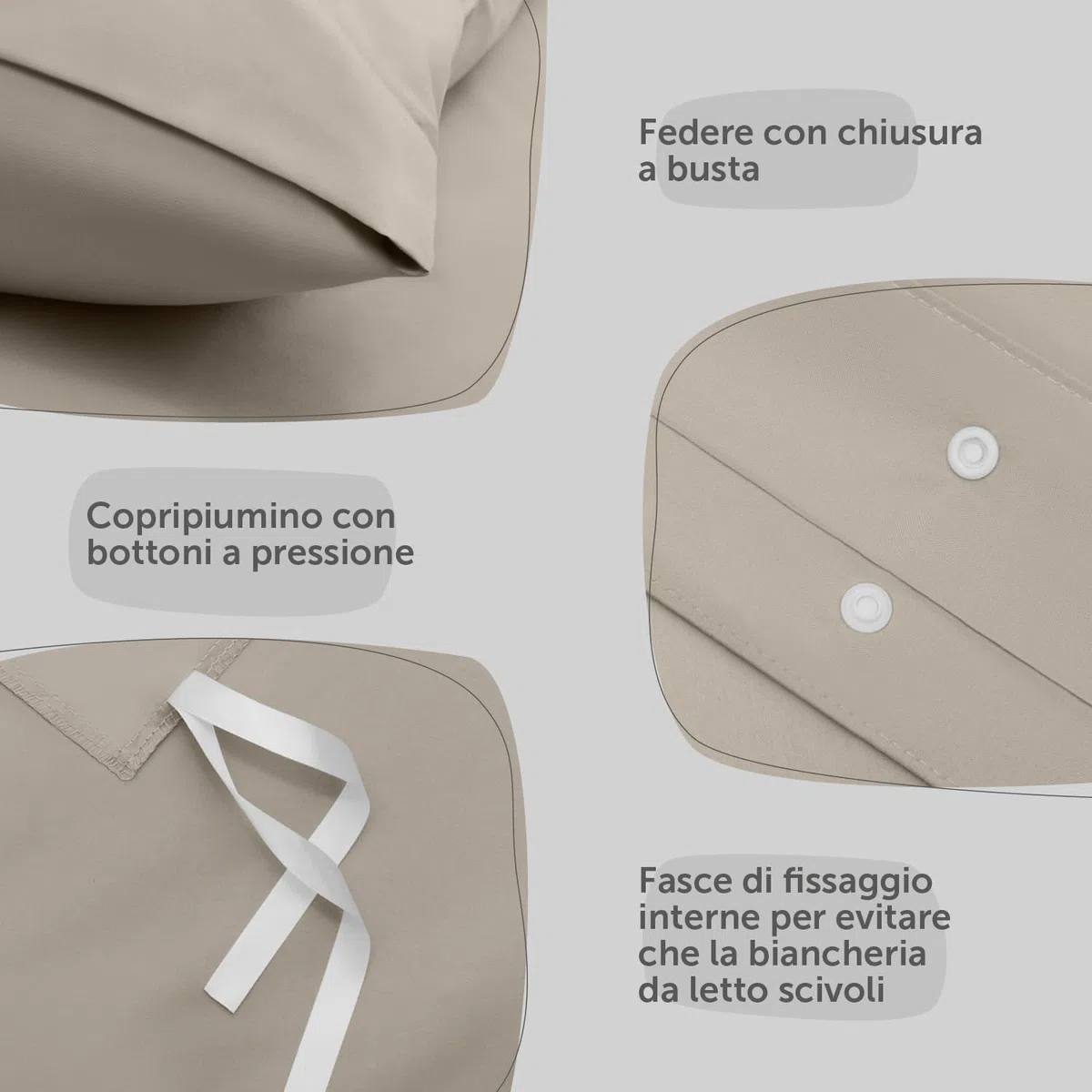 Blumtal Copripiumino Matrimoniale 250x200 e Federe 50x80 - Set di Lenzuola in microfibra extra morbida certificata Oeko-Tex, Set Copripiumino Matrimoniale con 2 Federe - 3 pezzi - Taupe