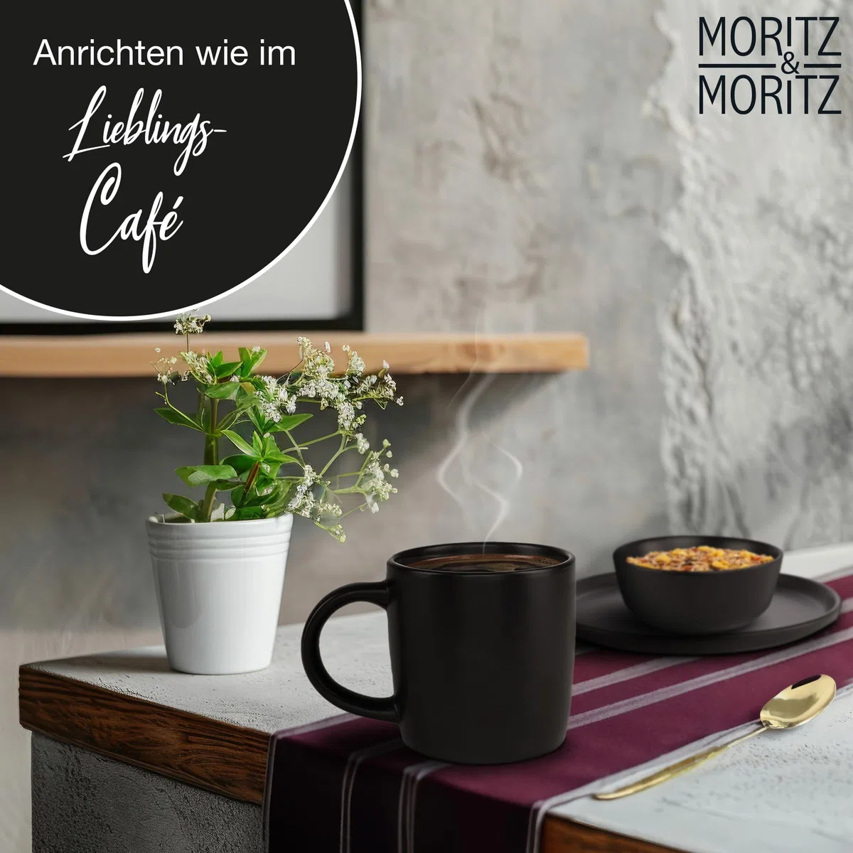 Moritz & Moritz NORDIC Set di 6 tazze da caffè nero - ca. 300 ml in gres di alta qualità - Design elegante con manico - tazze con manico per caffè, tè, cioccolata calda, cappuccino