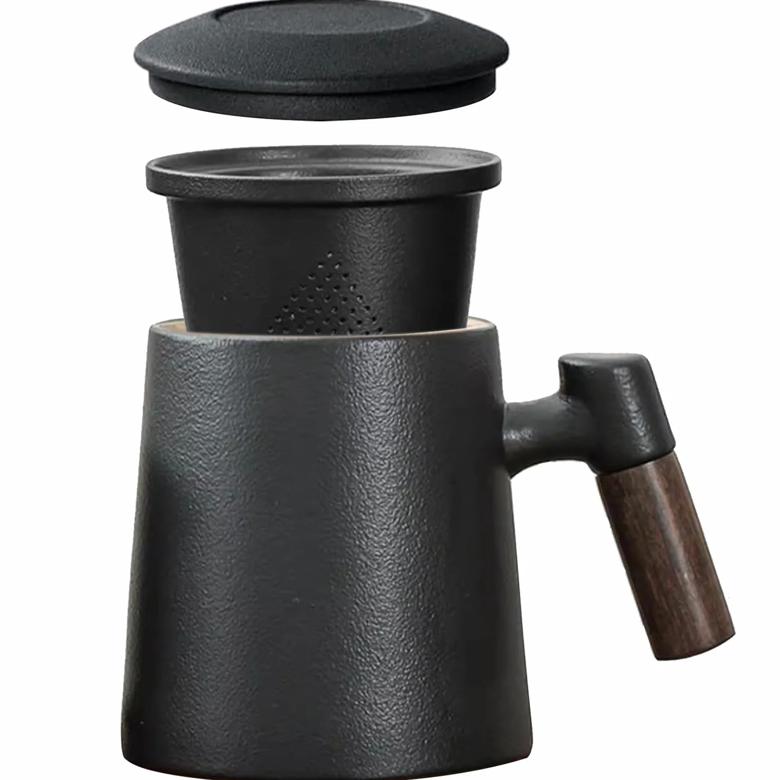 Tazza di Ceramica con Filtro e Coperchio, Tazze da Te con Infusore e Colino 400ml Grande, Tazzine da The con Manico Legno perfetto per La Preparazione di tè Sciolto, Regalo Tazza per Tisana Infusi