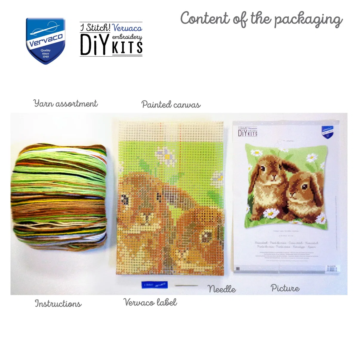 VERVACO Kit Cuscino Punto Croce Due Conigli Set Ricamo Principianti Cuscini Gobelin Decorativi ca. 40 x 40 cm Accessori per Lavoretti Creativi DIY Casa Decor Hobby Adulti Cross Stitch