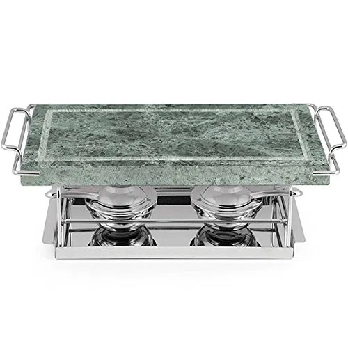 Home Pietra Ollare Rettangolare con Base, 37x19 cm, Acciaio/Verde