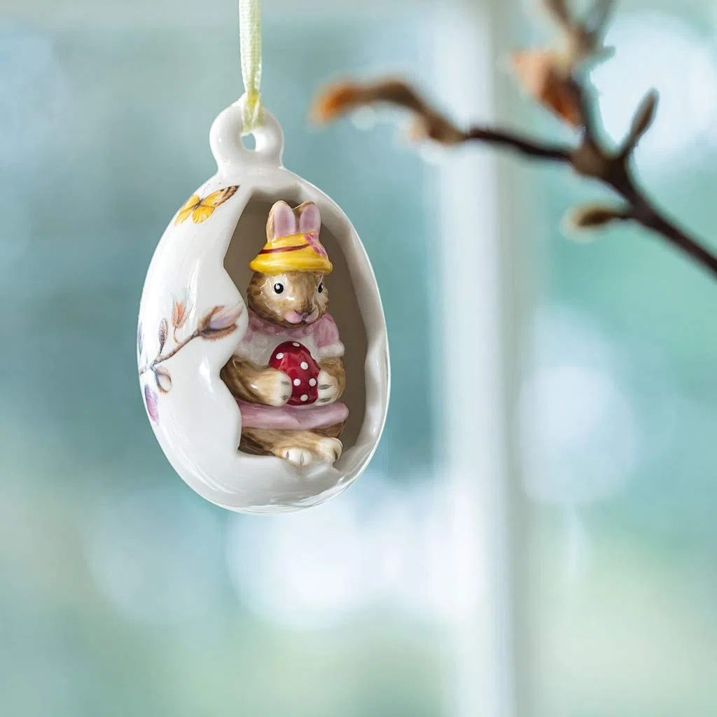 Villeroy & Boch Bunny Tales Ornamento Uovo Coniglio Anna, Ornamento per Bouquet di Pasqua, Porcellana Dura, Rosa 4.5x4.5x7 cm