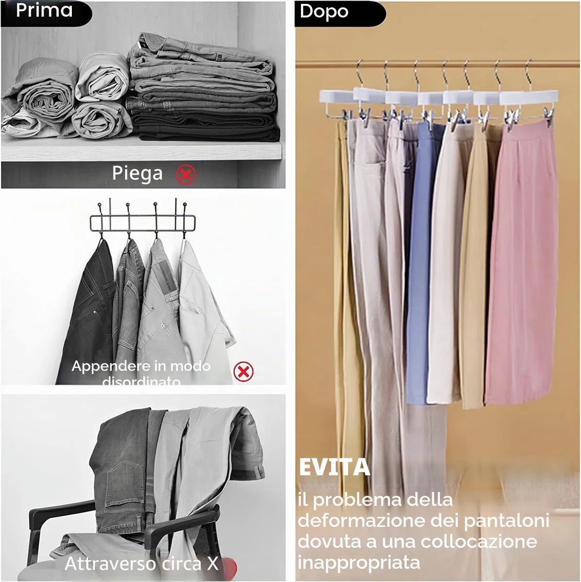 Amber Home 10 Pezzi 35.5cm Grucce Appendiabiti in Legno Bianco Liscio Robusto per Pantaloni Gonna Calzino Biancheria Intima Mutande con Clips