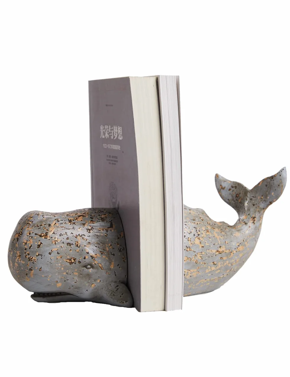 HAUCOZE Portalibri Reggilibri Balena Scultura Statua Marina Decorazione Figurina Moderna Arte Regalo per Famiglia Amici Amanti Resina 24cm