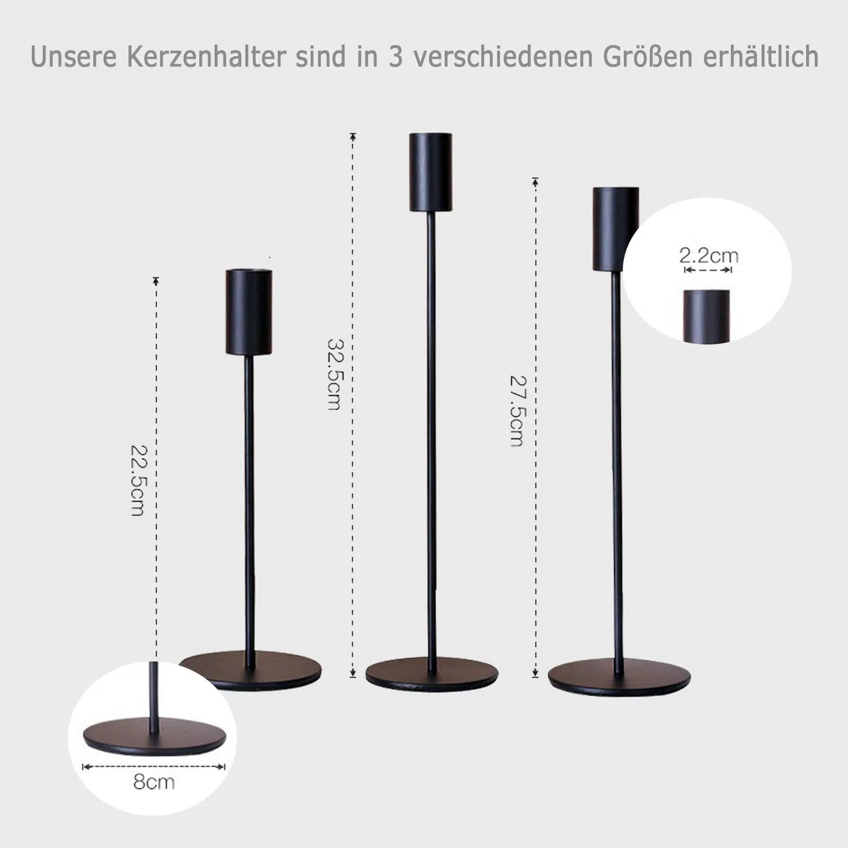 Set di 6 candelabri - 23/28/33 cm - Candelabro alto - Perfetto per cene romantiche, compleanni e cerimonie di nozze - Nero