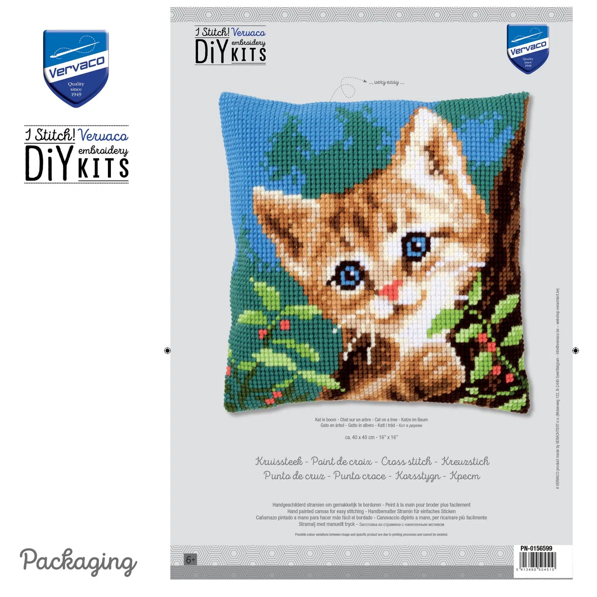 VERVACO Kit Cuscino Punto Croce Gatto su Un Albero Set Ricamo Principianti Cuscini Gobelin Decorativi ca. 40 x 40 cm Accessori per Lavoretti Creativi DIY Casa Decor Hobby Adulti Cross Stitch