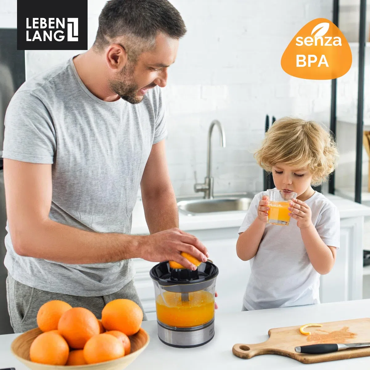 LEBENLANG Spremiagrumi elettrico - 2 Coni e senza BPA I Alta resa di succo I 700ml Spremi agrumi elettronico I Spremuta arancia Spremitore arance automatico I Sprema arancie piccolo silenzioso nero