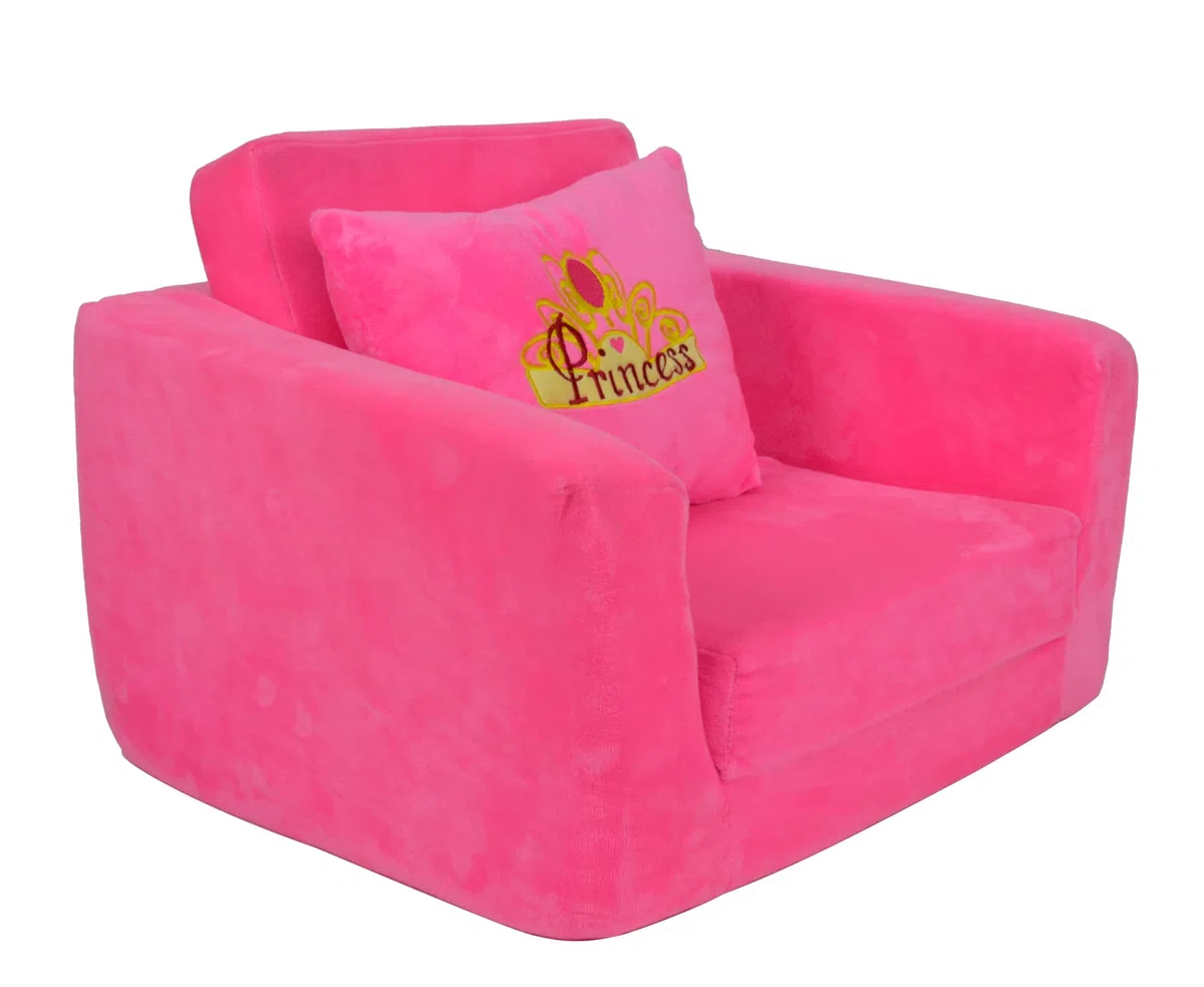 Mondial Toys Poltroncina Letto per Bambini Soffice Poltrona Rilassante Morbida in Peluche con Cuscino Rosa