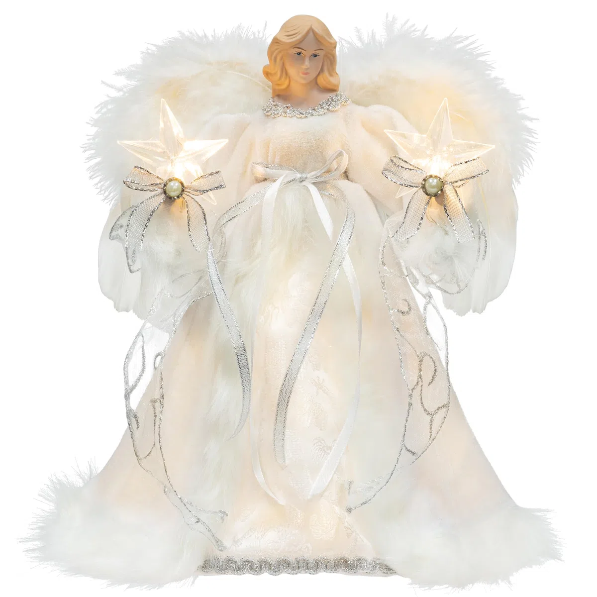 30cm puntale albero natale angelo a forma di angelo di luci a led, 30cm, bianco Angelo albero di Natale in alto, per decorazioni albero di Natale