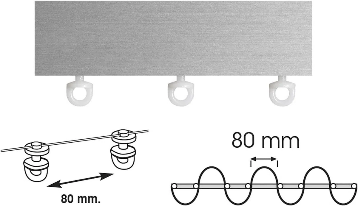 TENDE ARREDO TESSILE - Binario Tenda Soffitto Scorrevole (170 cm) Zineffa per Tenda, Binario a Onda Decorativo in Alluminio con Tappi Terminali e Occhielli in PVC per Tende su Misura (Grigio)