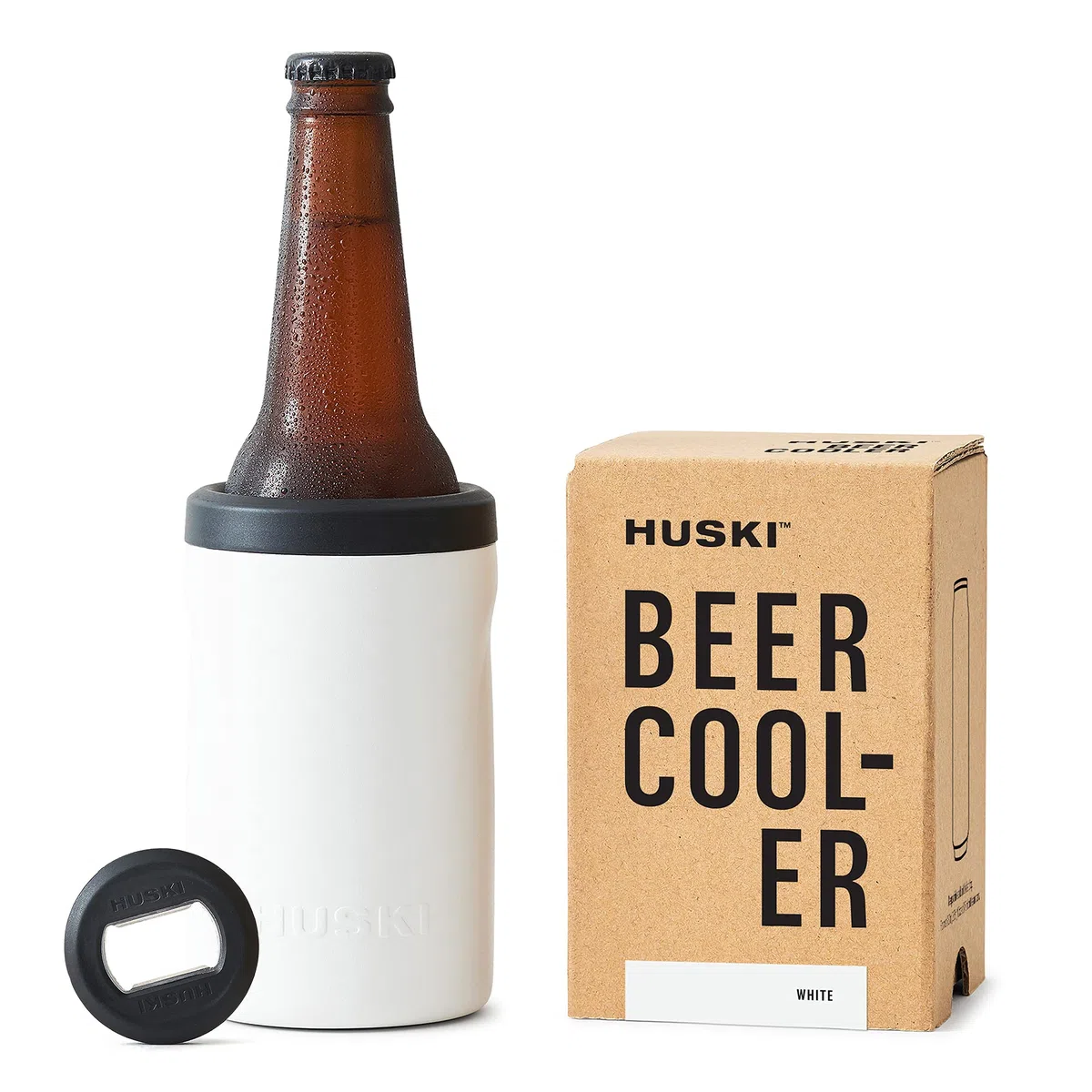 Raffreddatore di birra Huski 2.0 | Nuovo | Portabottiglie e lattine Premium | Acciaio inossidabile di grado marino a triplo isolamento | Apribottiglie 3 in 1 staccabile (Bianco opaco)