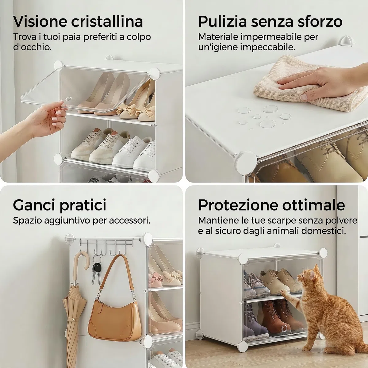 Scarpiera salvaspazio a 30 scomparti con porta, scarpiera modulare in plastica chiusa bianca, mobile per scarpe ingresso fai da te per corridoio camera da letto