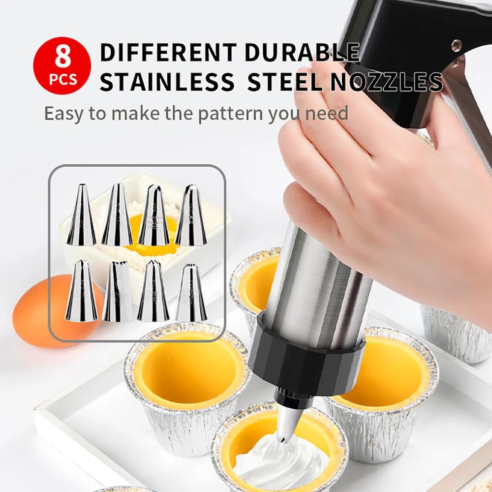 Sparabiscotti Pressa per Biscotti in Acciaio Inossidabile,Professionale Biscotto in Inox Biscotti Sparabiscotti con 1 PCS Pistola di Glassa + 8 PCS Stampo per Biscotti + 4 PCS Punte di Glassa Biscuit
