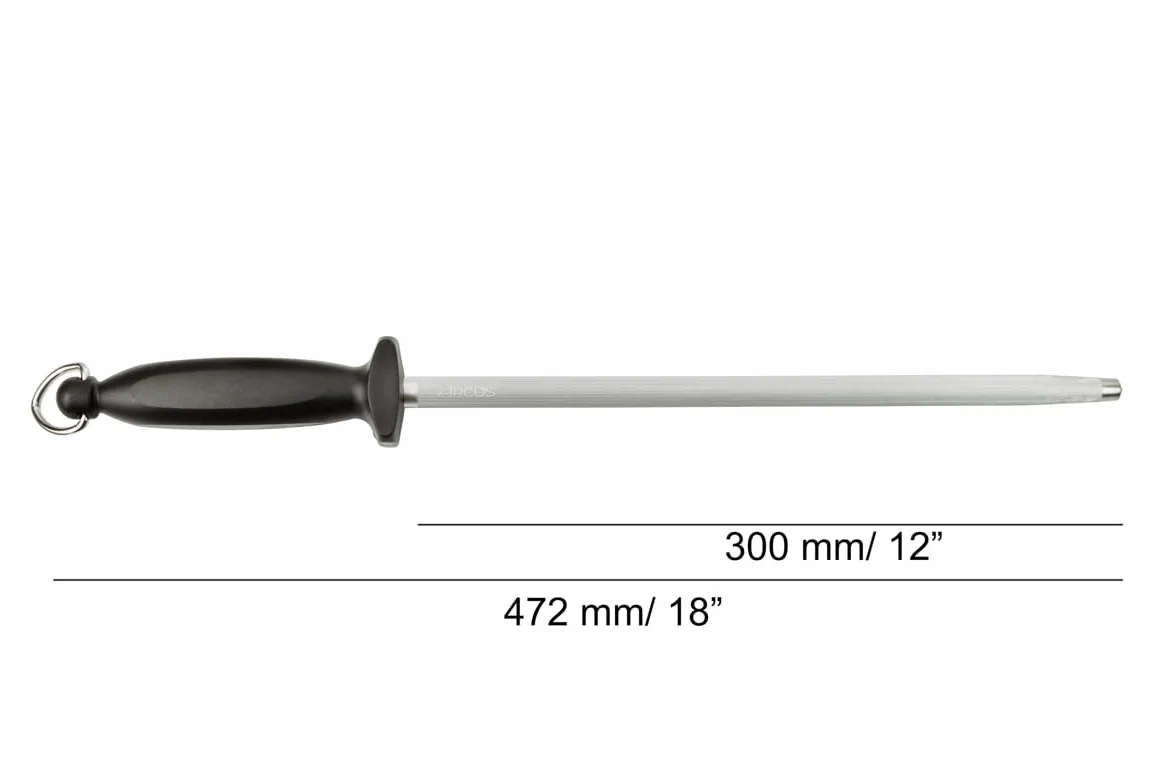 ARCOS Afilatore in Acciaio Nitrum con Lama da 300 mm – Corpo in Acciaio al Carbonio Rivestito in Cromo, Manico in Polipropilene – Nero, Serie Chaira