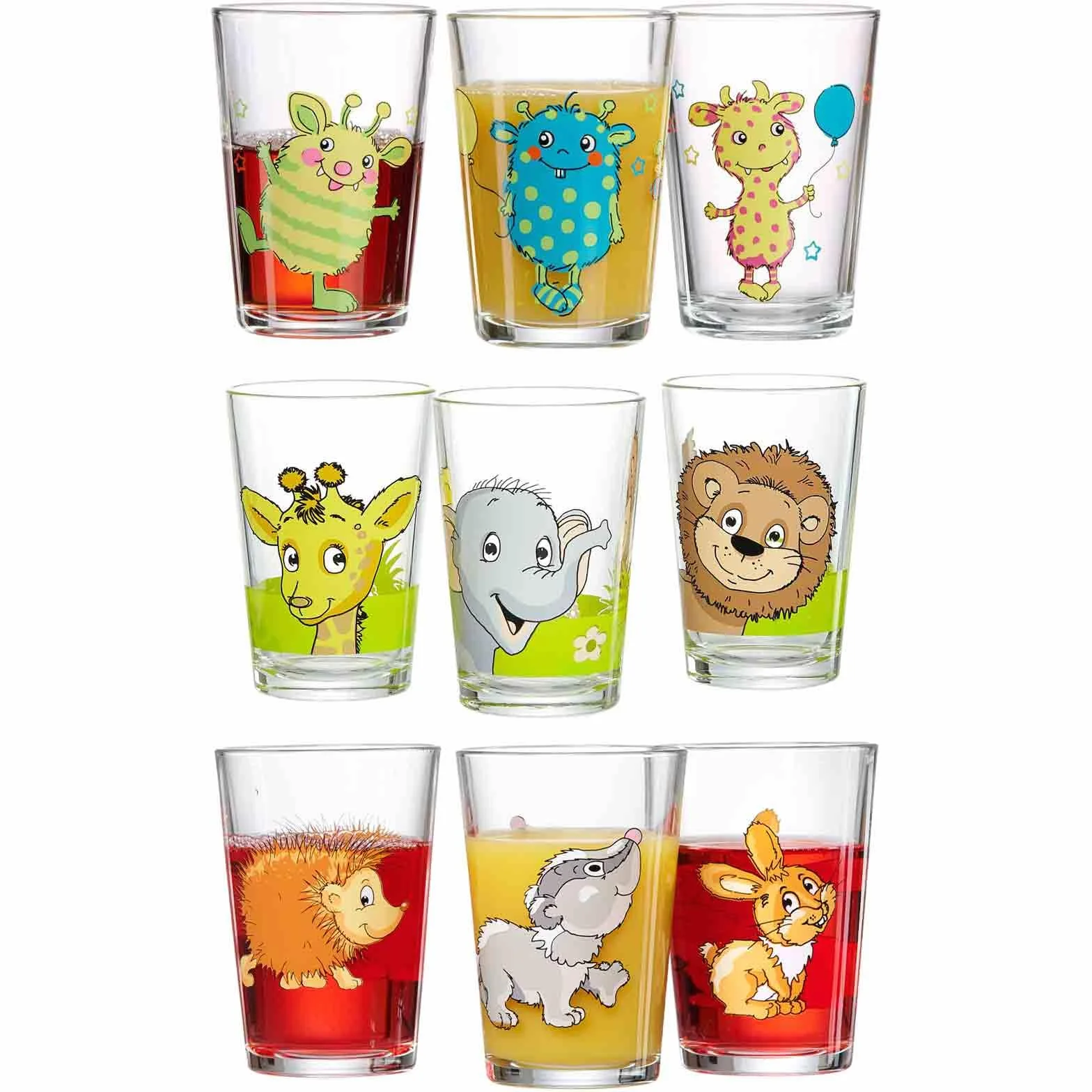 Ritzenhoff & Breker Bicchieri per bambini con motivi animale jungle, forest, 9 pezzi, 205 ml, lavabili in lavastoviglie