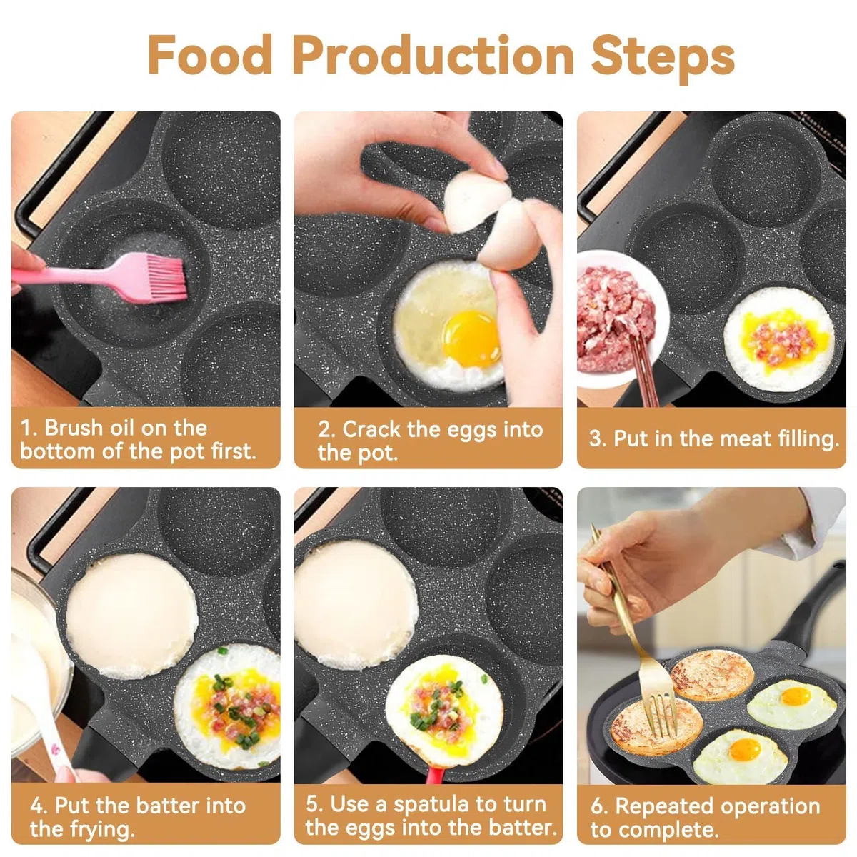 HERCHR Padella per Frittata a 4 Fori, Padella per uova in Alluminio antiaderente, Padelle in Alluminio per Burger, Padella Per Pancake Antiaderente Per Piano Cottura a Induzione, Fornello a Gas
