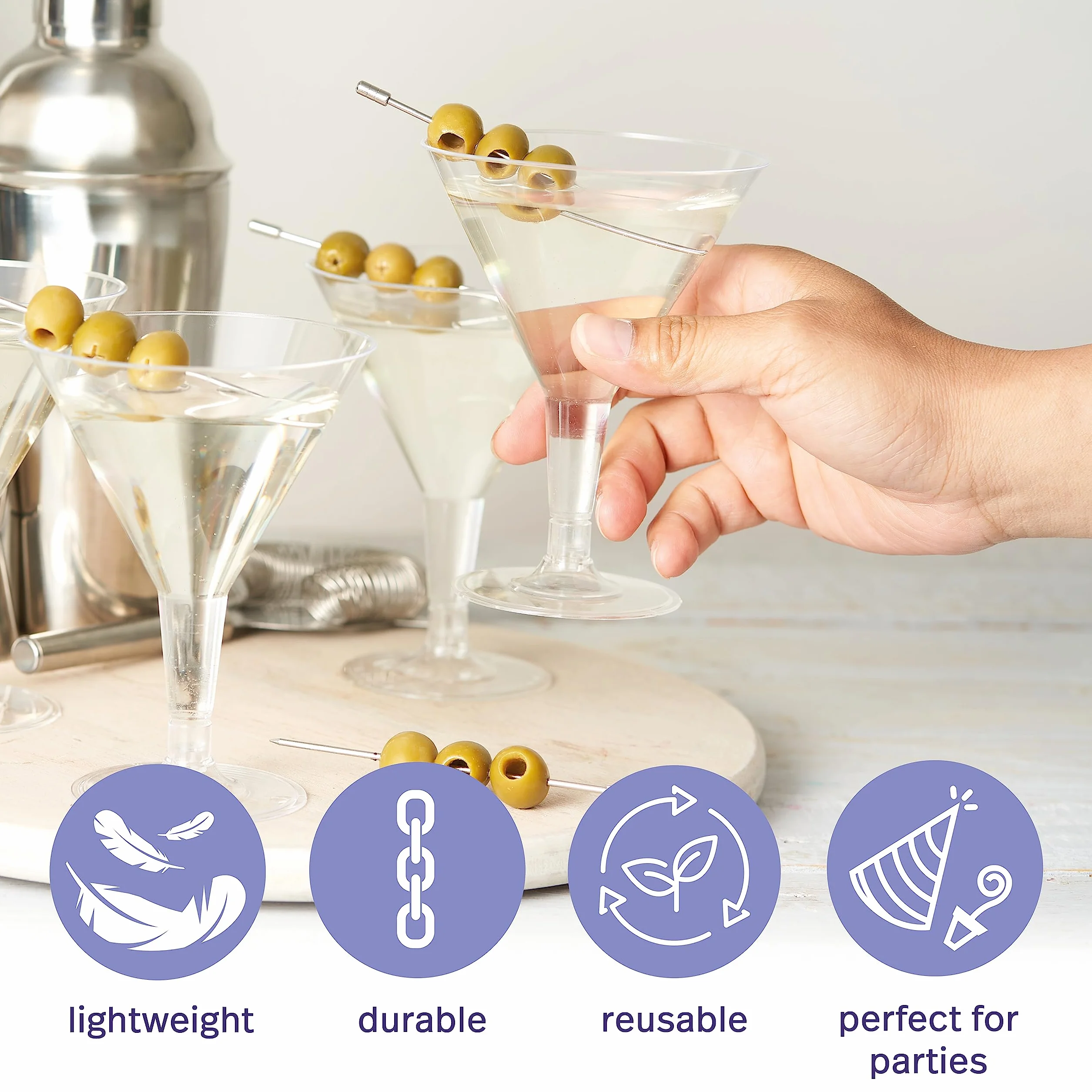 Matana - 48 Eleganti Bicchieri da Martini in Plastica, Bicchieri Cocktail (210ml) - Bicchieri per Dessert Riutilizzabili ed Eleganti per Compleanni, Matrimoni, Feste