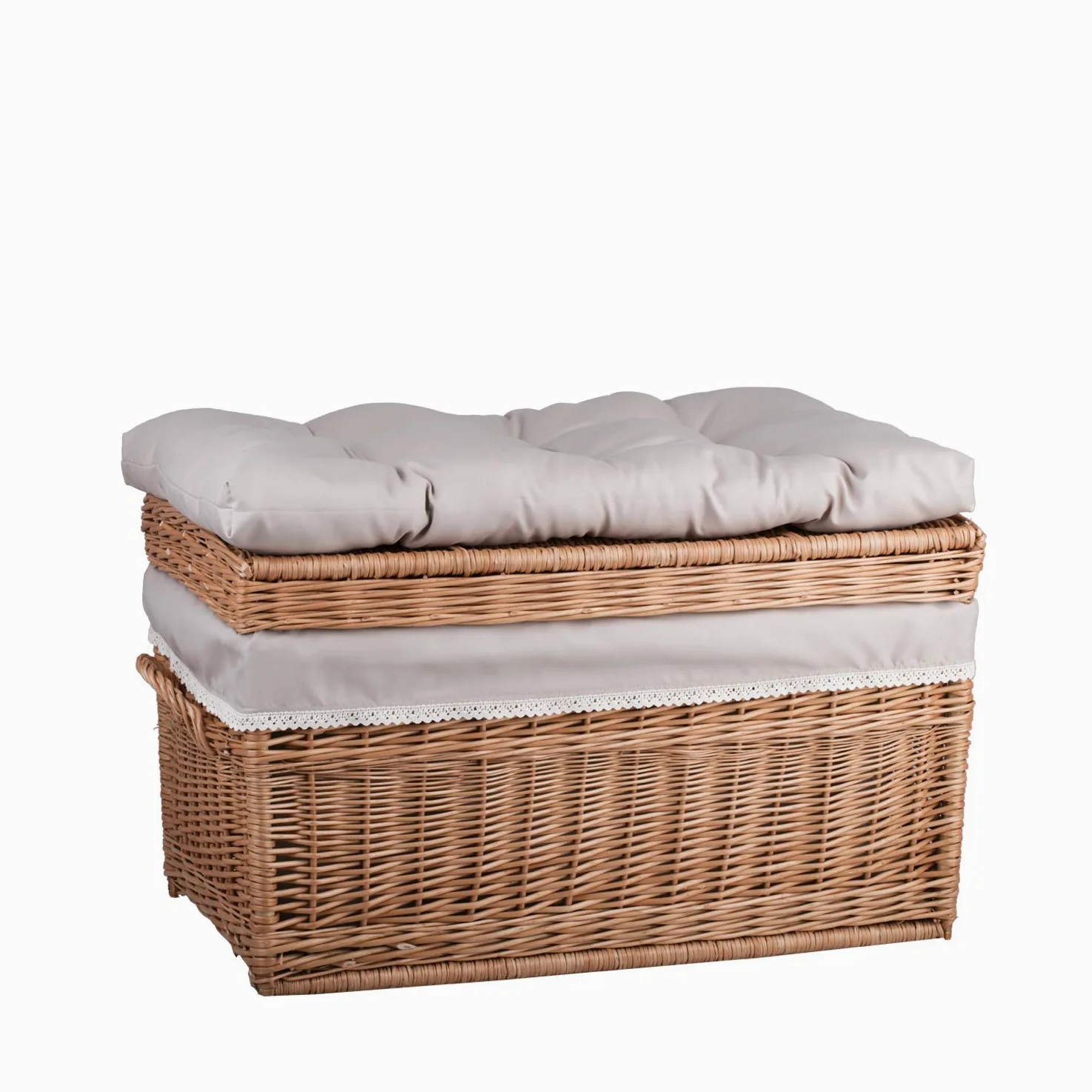 e-wicker24 - Baule, grande cesta in vimini, con cuscino seduta