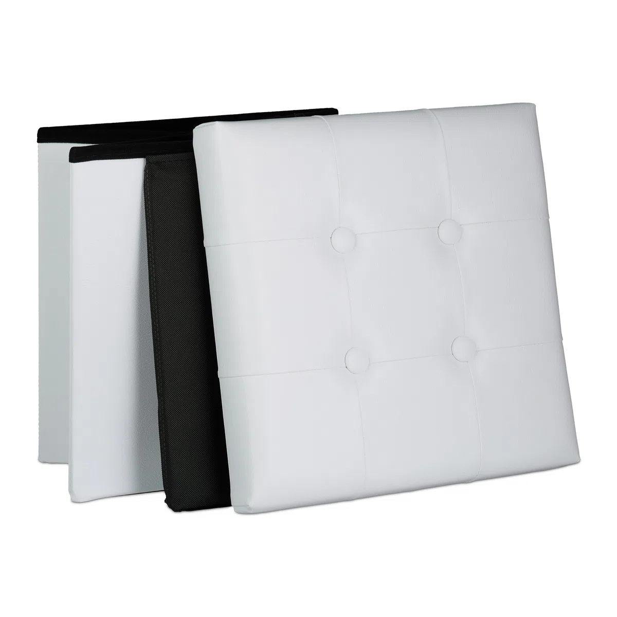Relaxdays Pouf Contenitore, Sgabello Pieghevole Pelle Finta, Poggiapiedi Imbottito con Coperchio, HLP 39x37x37cm, Bianco
