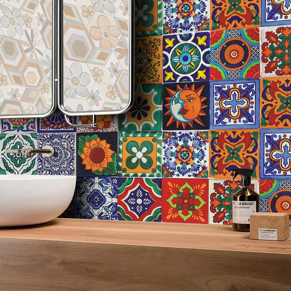 24Pz Adesivi per Piastrelle Decorazione Murale Bagno Cucina Parete Adesivi Impermeabile PVC Adesivi Decorazione - Adesivo 2D con Design retrò in Stile Mosaico (15x15cm)