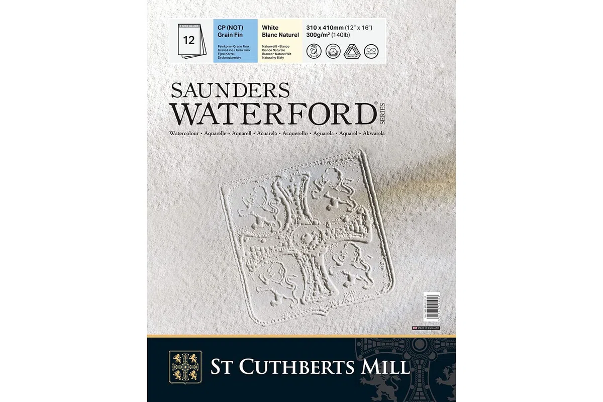 SAUNDERS WATERFORD SERIESST Cuthberts blocco carta per acquerello,collato lato corto 31x41cm,12 fogli, bianco naturale, grana fine, 300gm