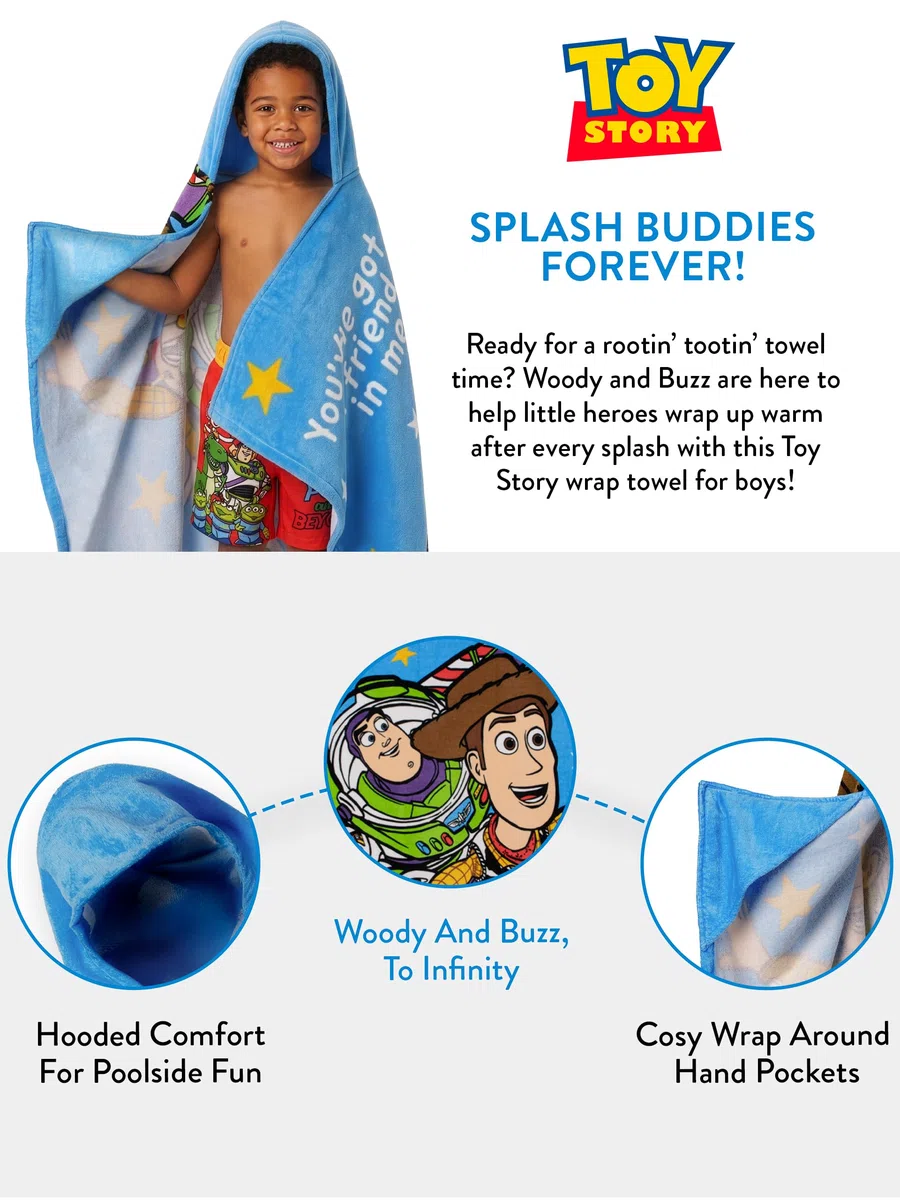 Disney Toy Story Poncho Mare Bambino, Asciugamani Bambini Asciugamano Da Bagno Woody Buzz Lightyear Telo Mare Cotone, One Size