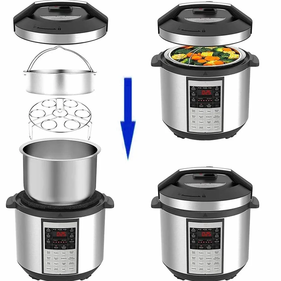 Set Cestelli Vapore, 3 Pezzi Accessori Pentola Pressione, Include Cestello Cottura Vapore, Cestello Cottura Vapore Uova, Divisore, per Pentola a Pressione Istantanea da 5,6,8 Qt 4/5/6 Litri