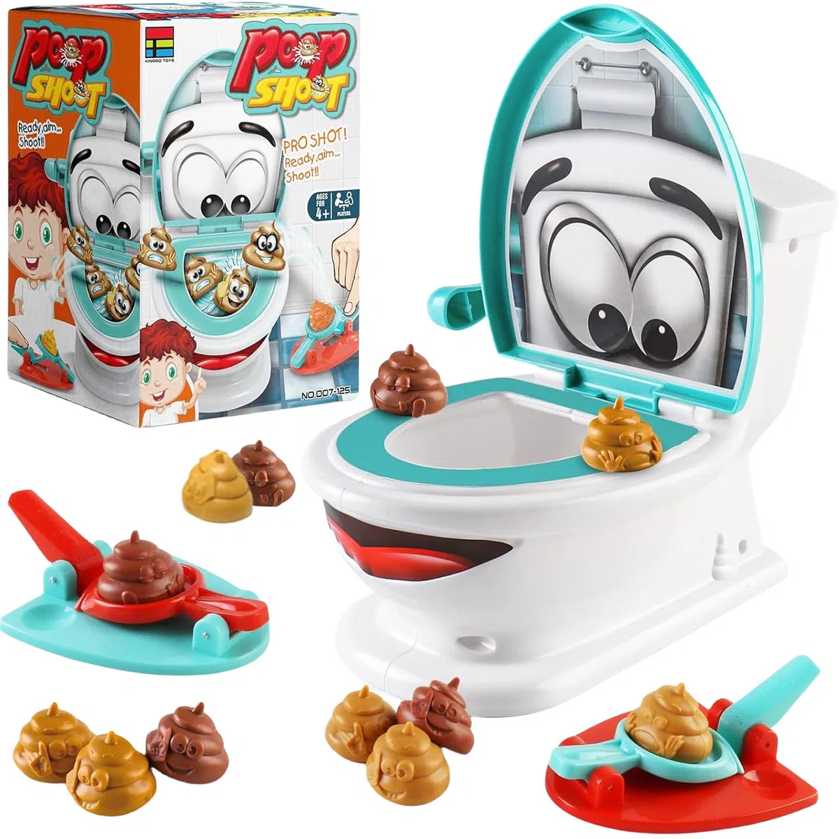 COSORO Spara alla Cacca Toilette Giocattolo,creatività Poop Shoot Game con 12 Cacca 2 Lanciatori 1 Sticker,Gioco di Cacca Famiglia,Gioco da Tavolo per Feste Familiari e attività di Gruppo per Bambini