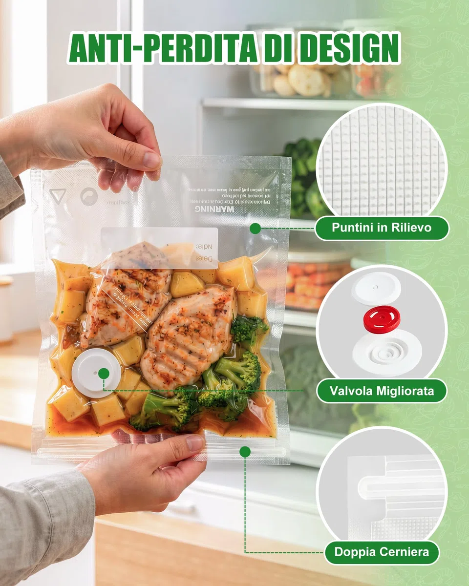 Babacom 30 Pezzi Sacchetti Sottovuoto Alimenti Riutilizzabili con Valvola d'Aria e 10 Clip di Chiusura (L:30x34cm), Senza BPA, Buste Sottovuoto Alimenti per Congelatore/Cottura Sous Vide/Conservazione